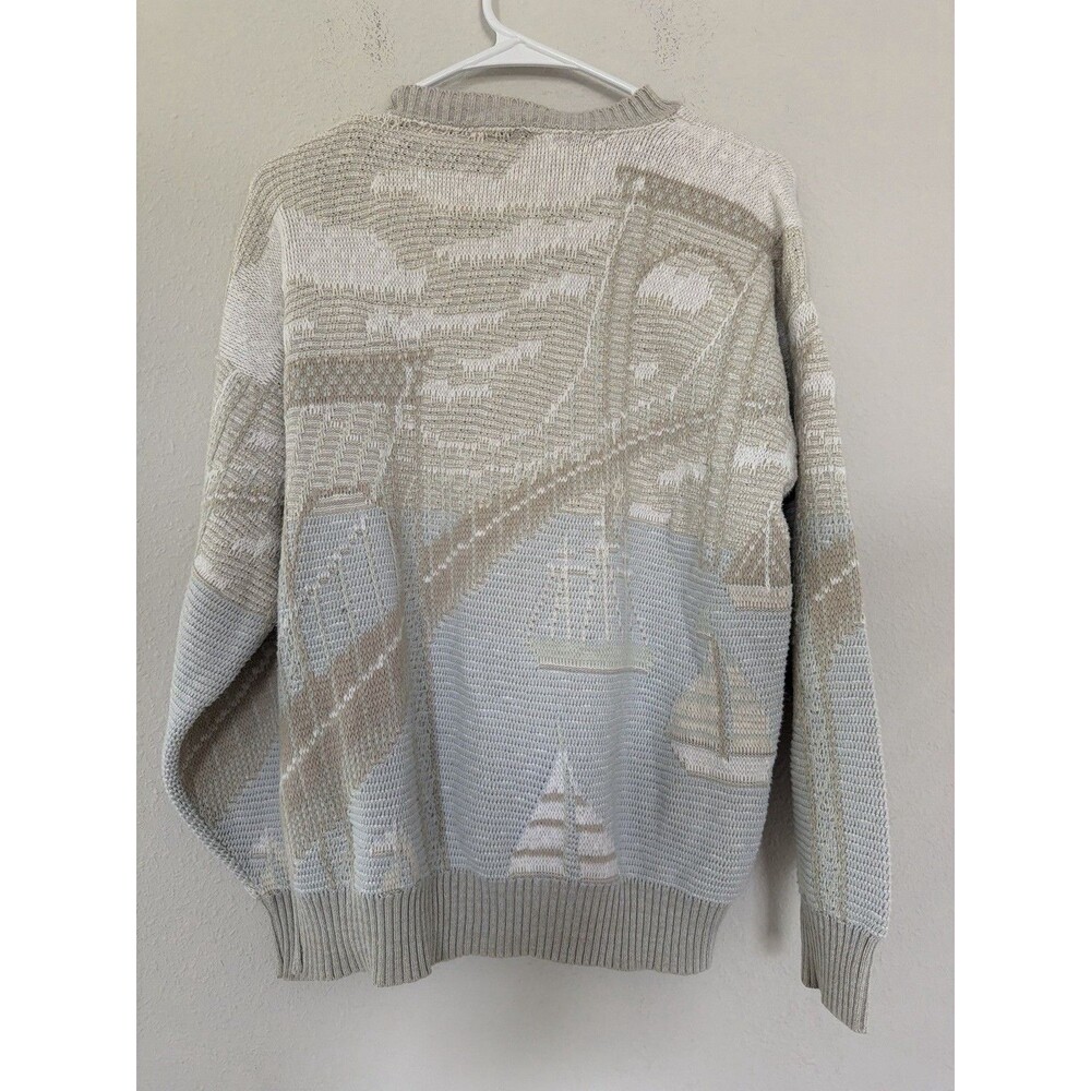 Vintage Crossings Sail Boat Cotton Knit Sweater M Coastal Nautical Heritage Twee - Picture 2 of 4